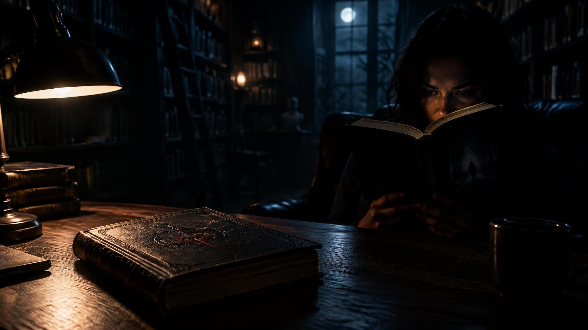 mysterious book on table at night