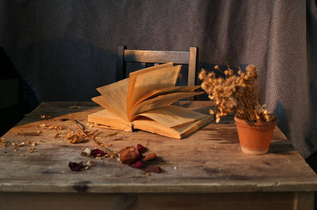 mysterious book on table at night